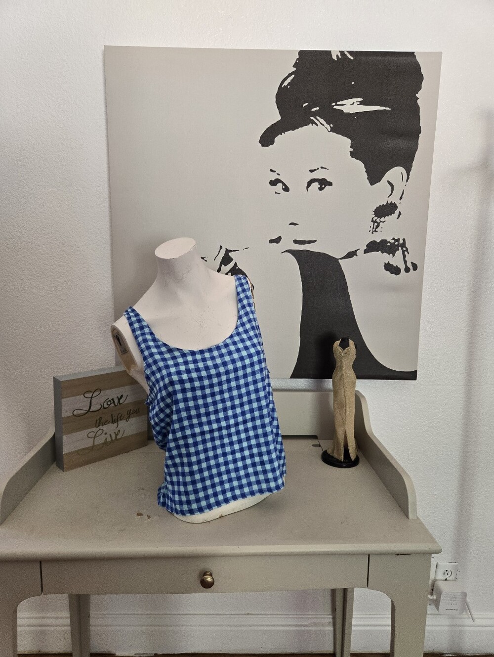 NWT So Womens Blue Gingham Scoop Neck Women’s Tank Top Size Large
